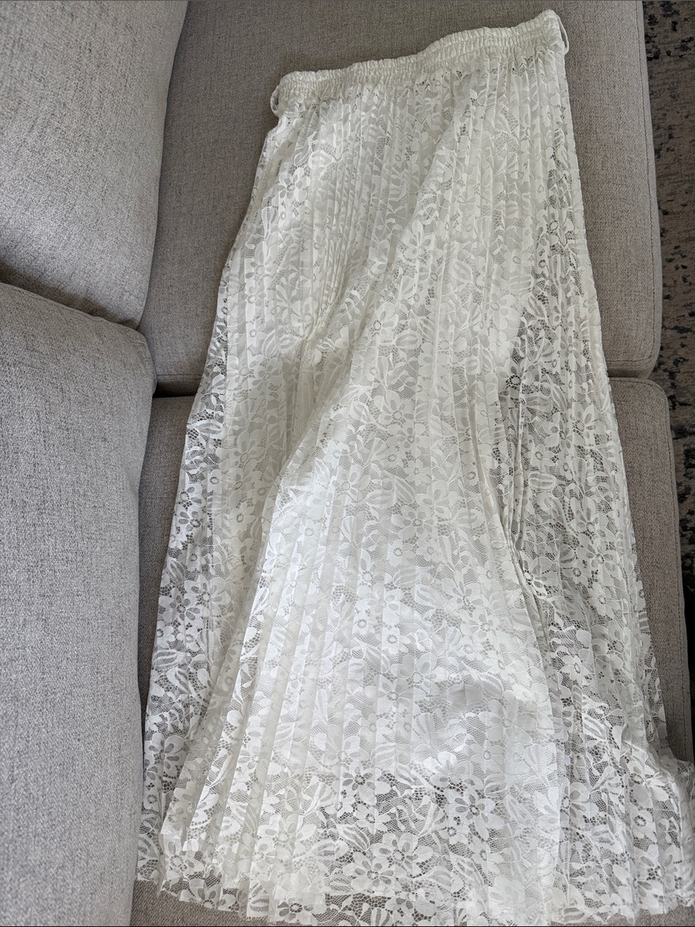 White Lace Pleated Maxi Skirt